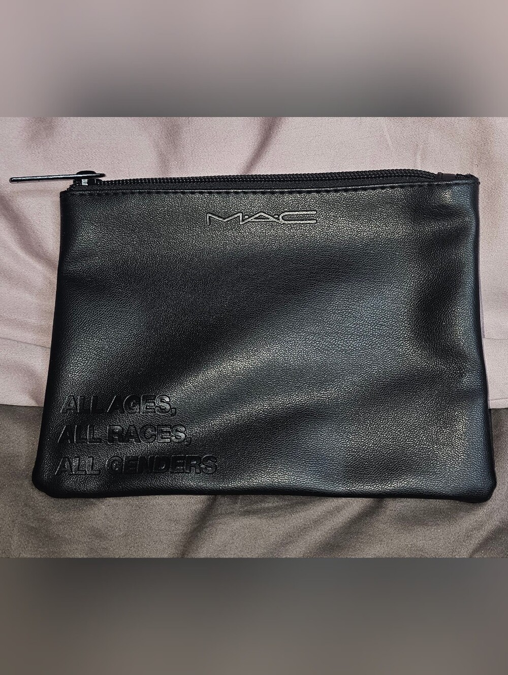 MAC Cosmetics Black Embossed 'All Ages All Races All Genders' Makeup Pouch